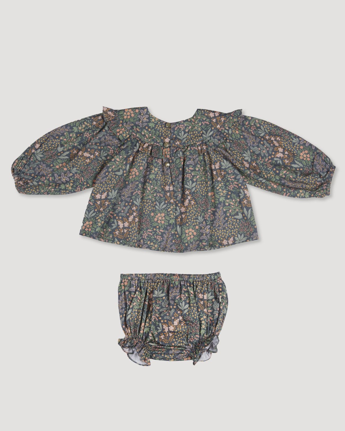 The Charlotte Baby Dress & Bloomer - Autumn Garden Greyish Blue