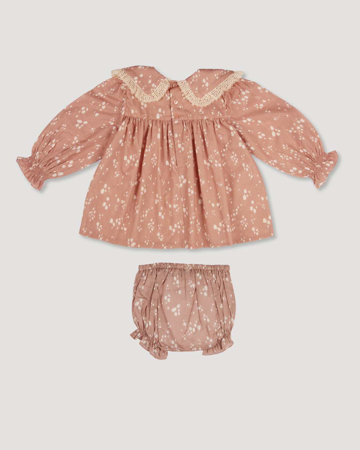 The Gladys Baby Dress & Bloomer Set - Fawn Soft Pinkish Brown