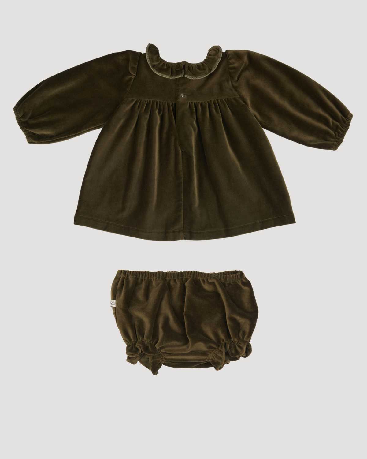 The Baby Belle Dress & Bloomer Set (Ceremonial) - Dark Eucalyptus Green