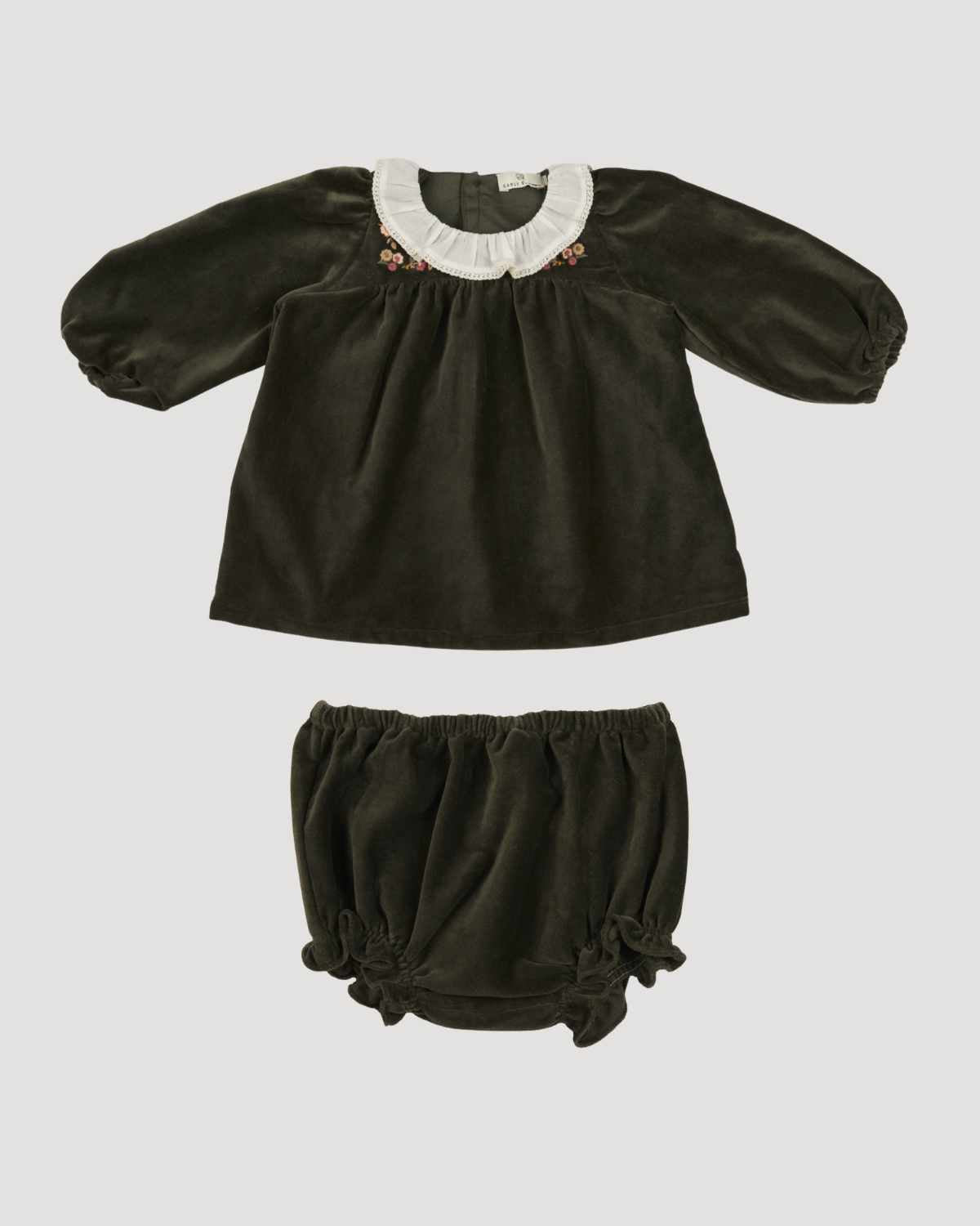 The Baby Belle Lace Dress & Bloomer Set (Ceremonial) - Moss Green