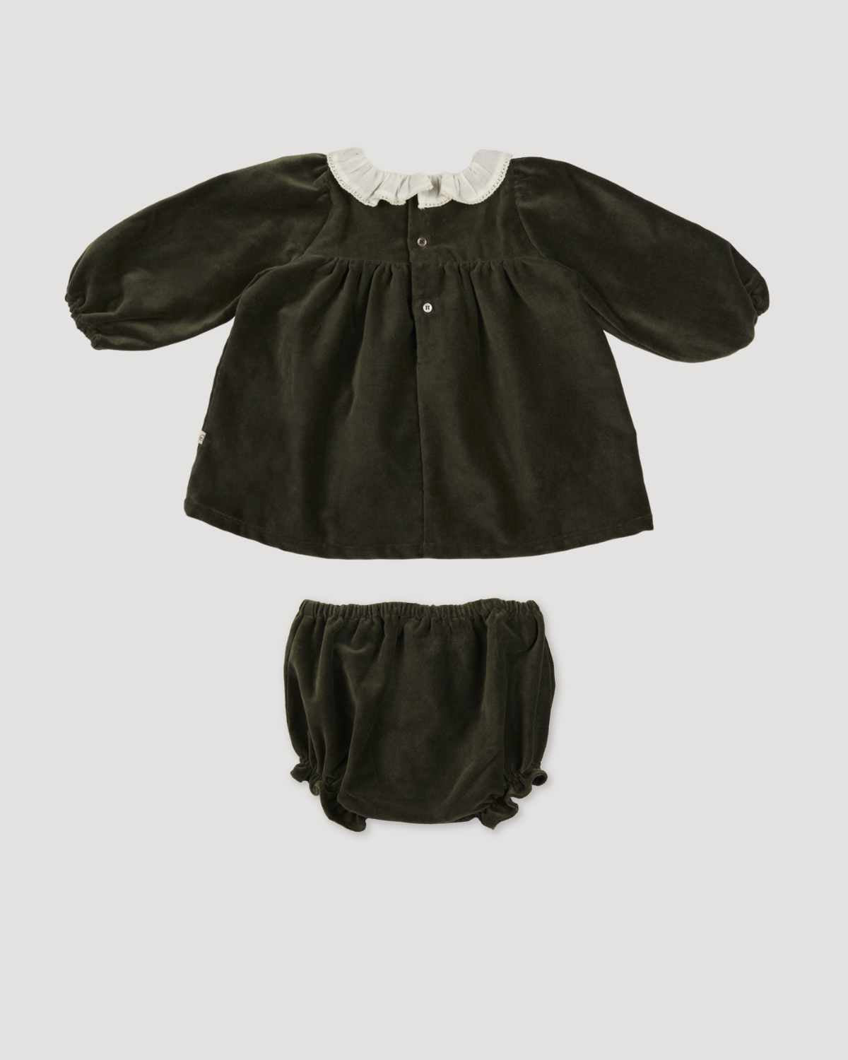 The Baby Belle Lace Dress & Bloomer Set (Ceremonial) - Moss Green