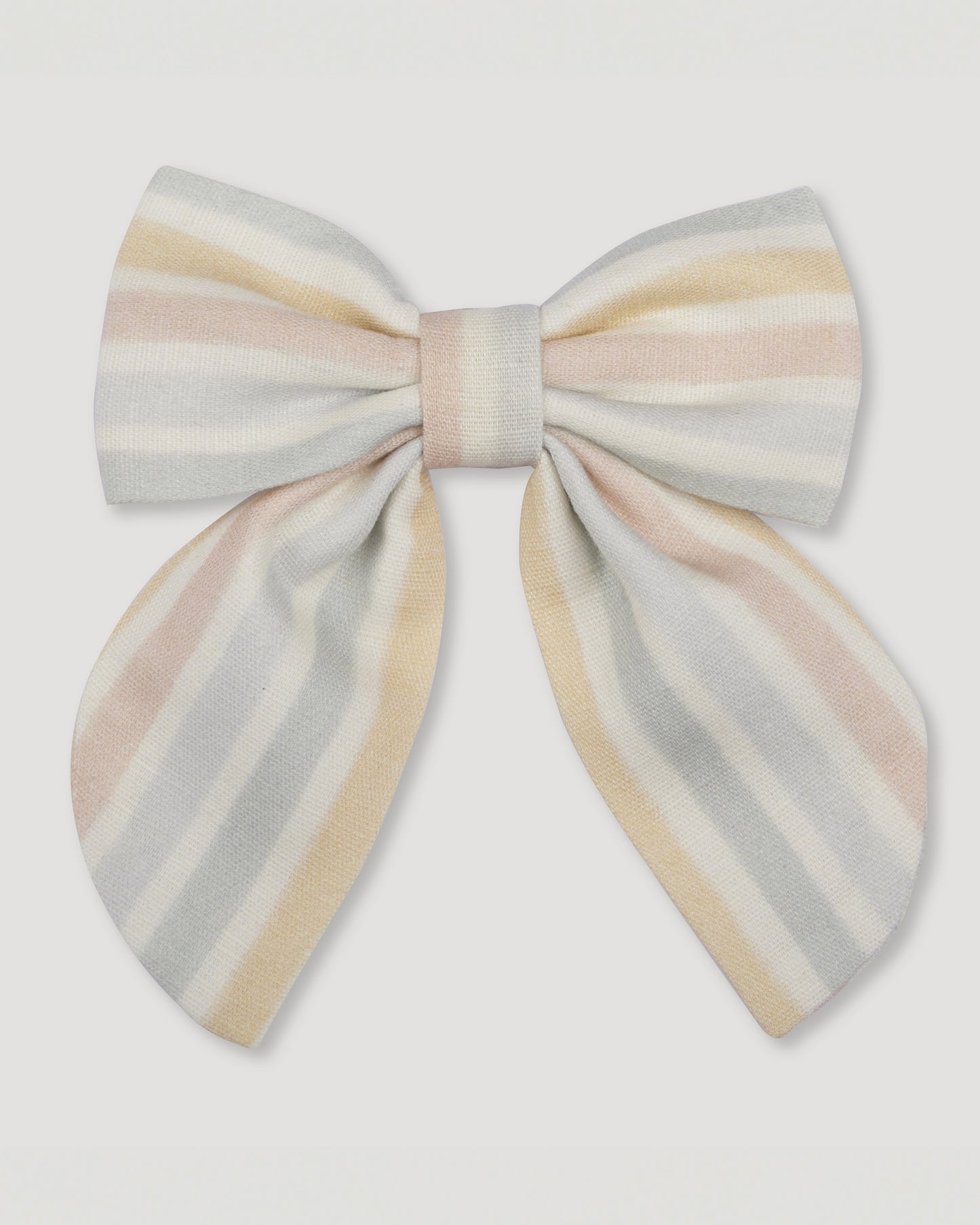 Early Sunday, Audrey Alligator Clip in Summer Stripe, made from Printed canvas 70% Cotton 30% Linen fabric, featuring a fabric bow design with a secure hair clip fastening, shown in a front flat-lay view