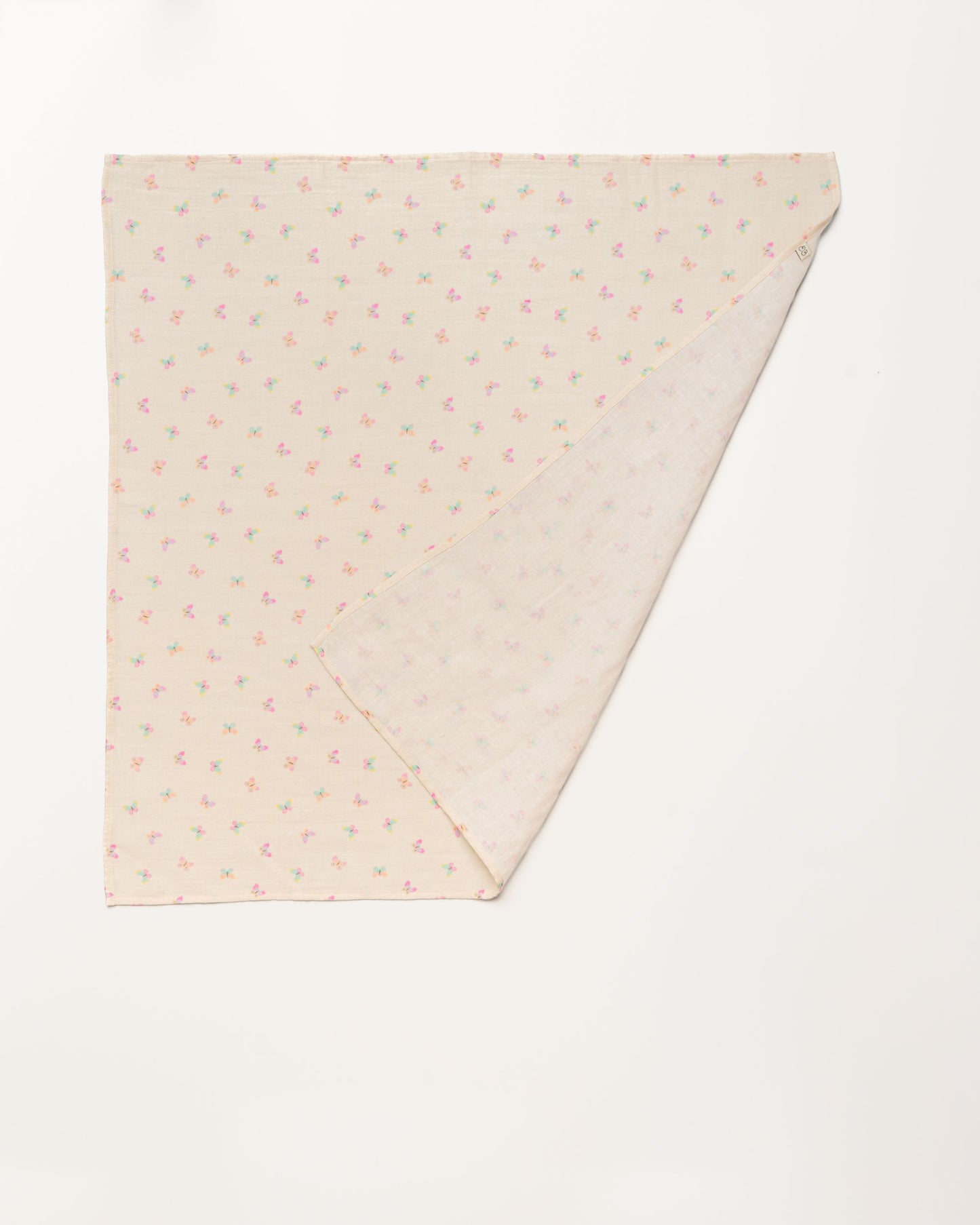 Early Sunday, Baby Napkin in Butterflies print, made from Printed Cotton Double Gauze fabric, shown in a back flat-lay view