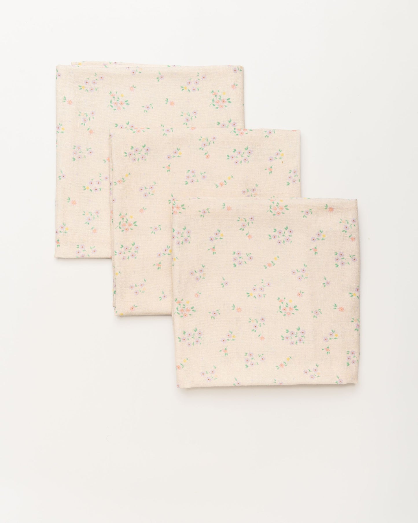 Early Sunday, Baby Napkin in Painted Bouquet print, made from Printed Cotton Double Gauze fabric, shown in a front flat-lay view