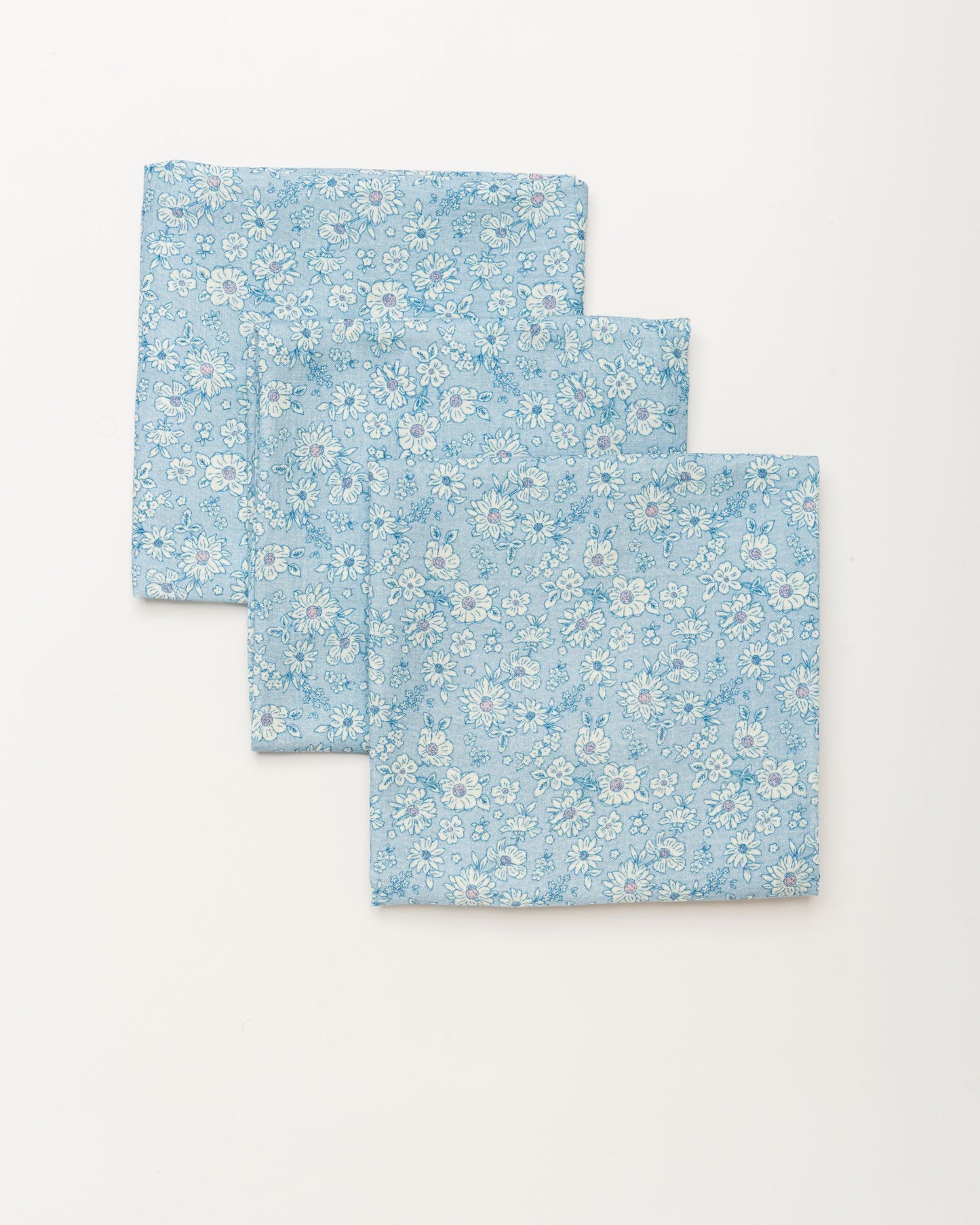 Early Sunday, Baby Napkin in Tonal Floral Blue color, made from Printed Cotton Double Gauze fabric, shown in a front flat-lay view