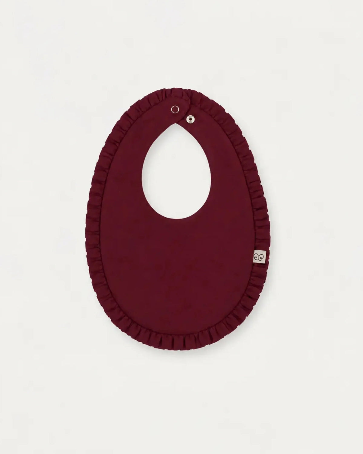 Early Sunday, Bib in Plum, made from Cotton Double Gauze fabric, featuring featuring a soft and comfortable design with an adjustable fit, shown in a front flat-lay view