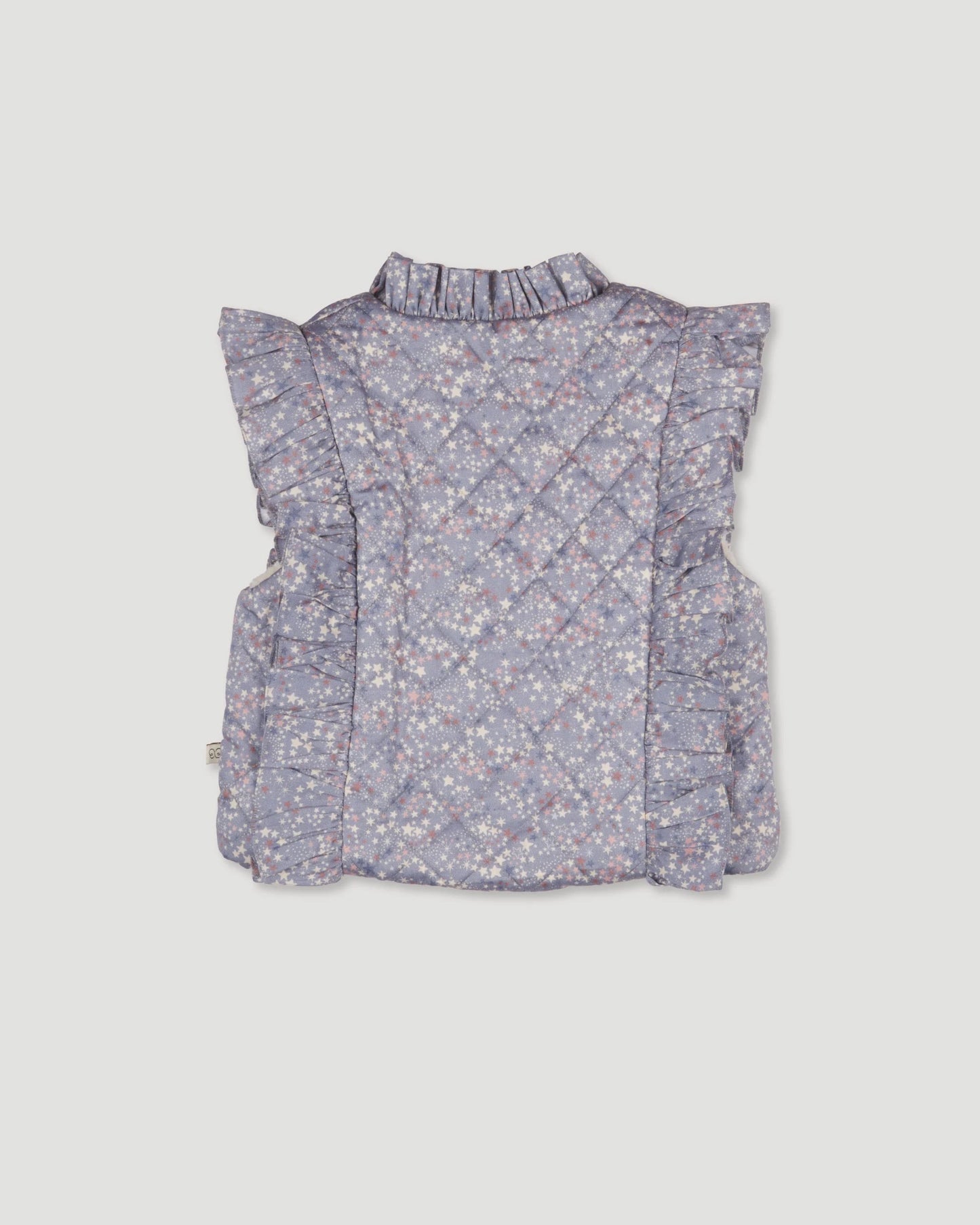 Early Sunday, Deborah Jacket in Celestial print, made from Printed 30s Cotton Twill fabric, featuring Sleeveless design ideal for versatile layering in transitional weather, shown in a back flat-lay view