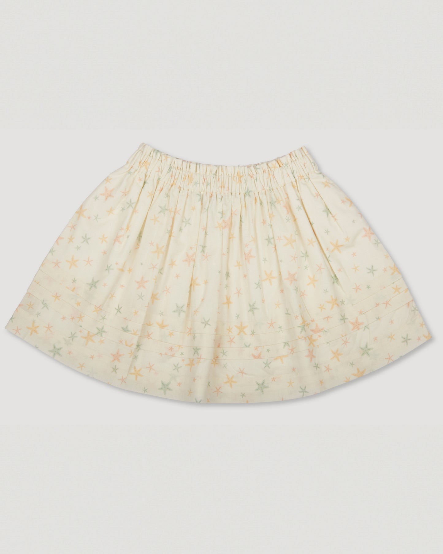Early Sunday, Julie Long Skirt in Star Fish print, made from Printed Cotton Cambric fabric, featuring flowing long skirt with an easy fit, combining comfort with a flattering silhouette, shown in a front flat-lay view