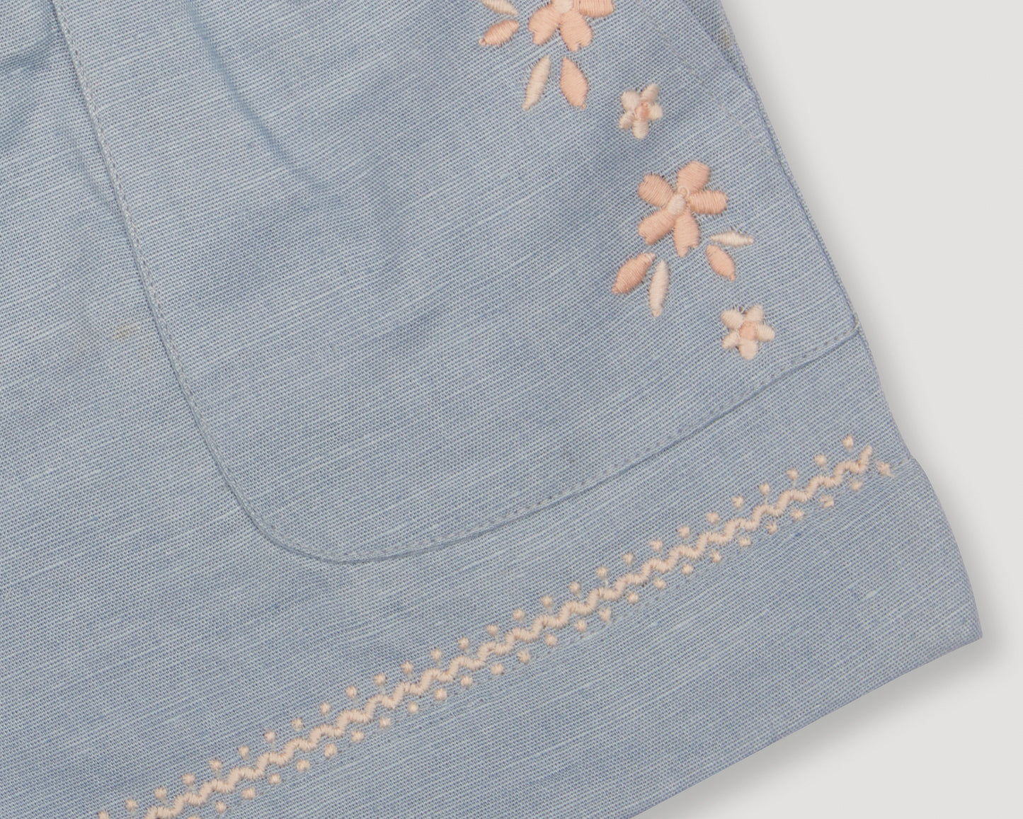 Early Sunday, Roman Shorts in Ocean Blue color, made from Canvas 70% Cotton 30% Linen fabric, featuring relaxed fit with delicate finishes, combining style and functionality, shown in a close-up of print