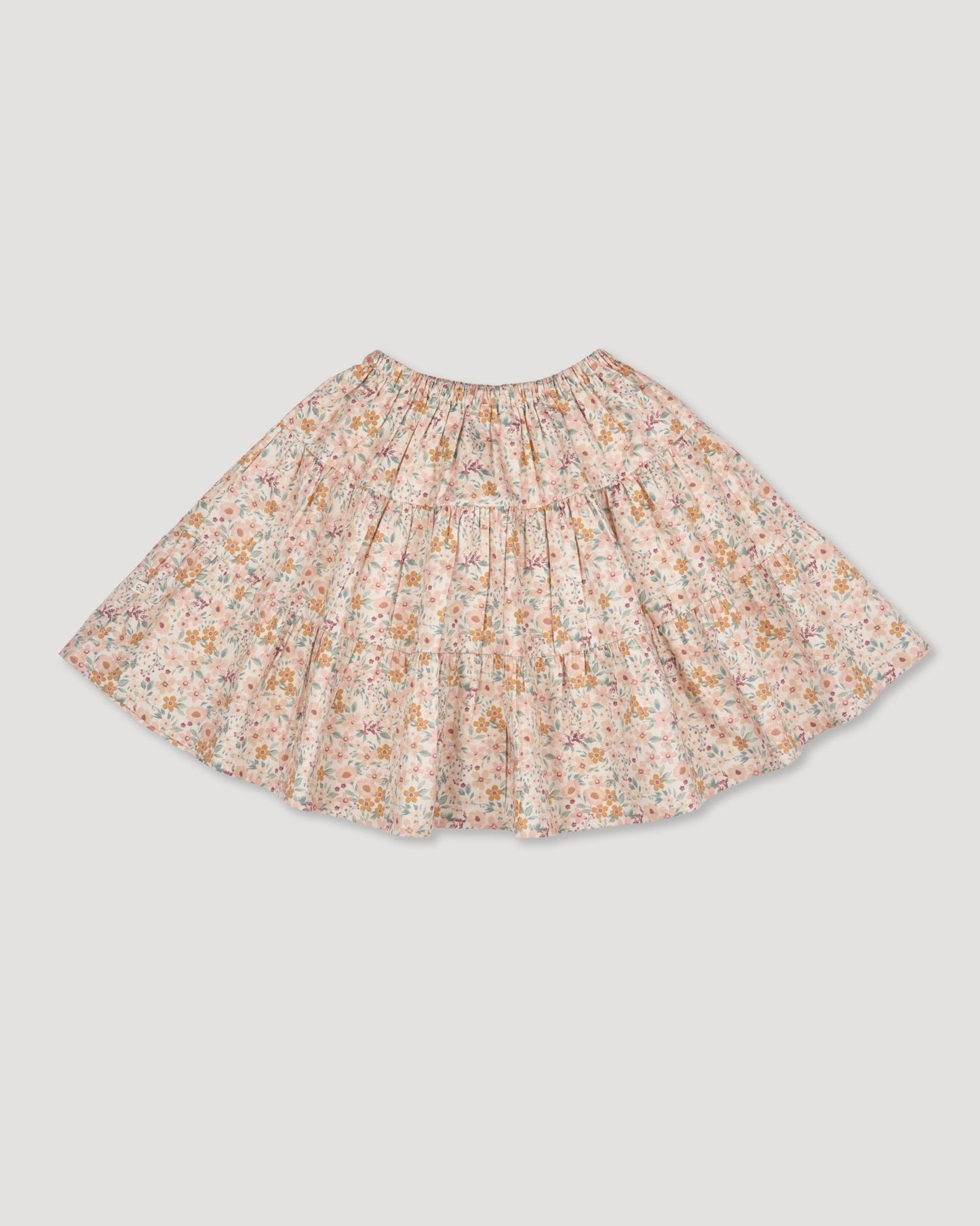 Early Sunday, Victoria Skirt in Floral print, made from Printed Cotton Satin fabric, featuring Tiered silhouette for natural movement and volume, shown in a front flat-lay view