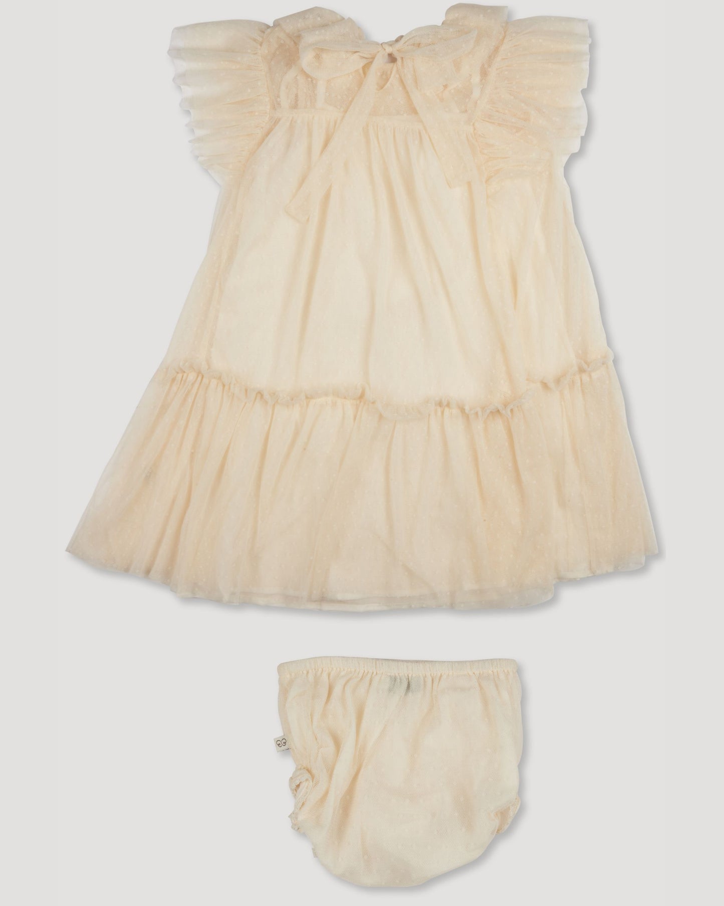 Angel Baby Dress & Bloomer - Hazelnut Cream Mesh Dobby