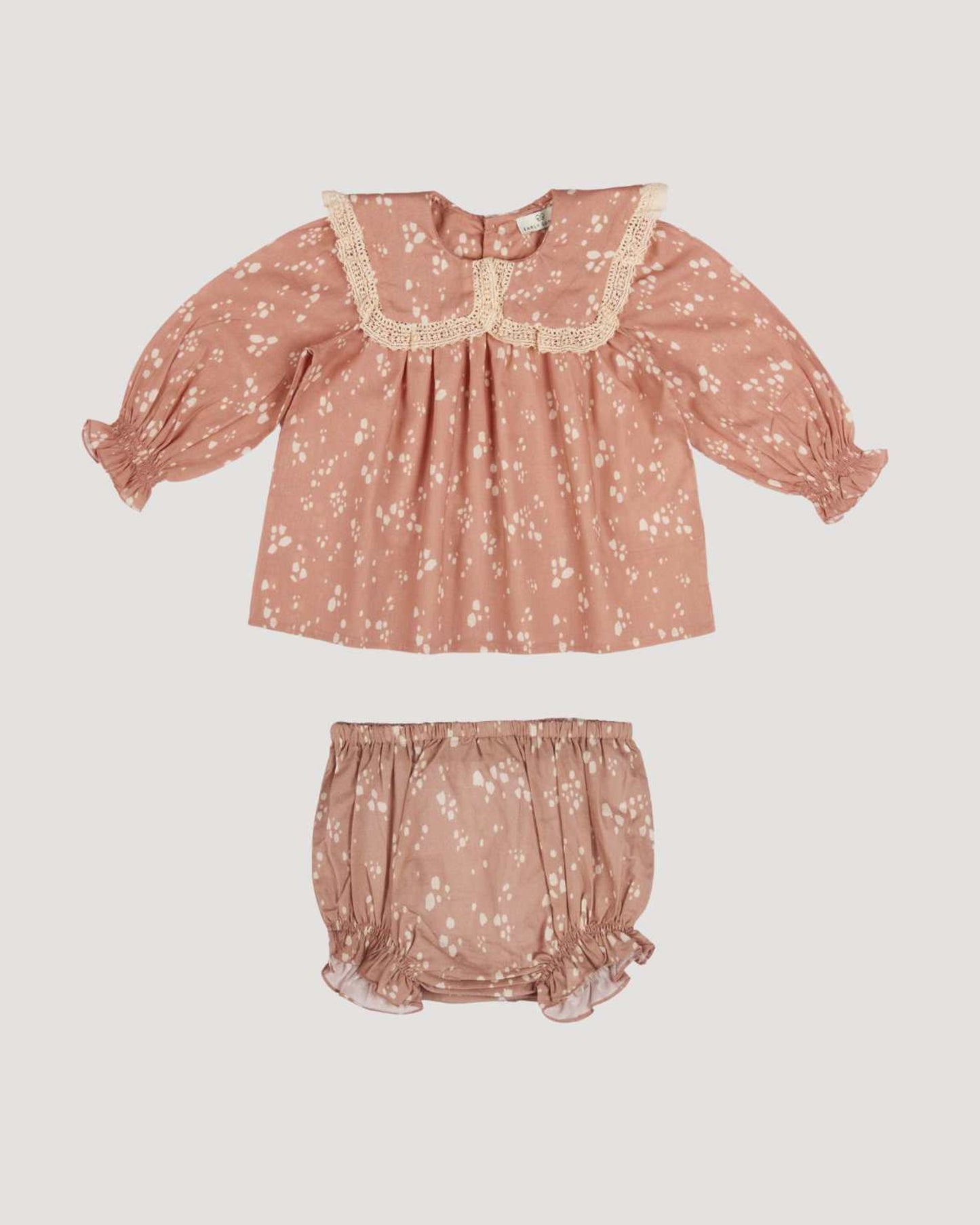The Gladys Baby Dress & Bloomer Set - Fawn Soft Pinkish Brown