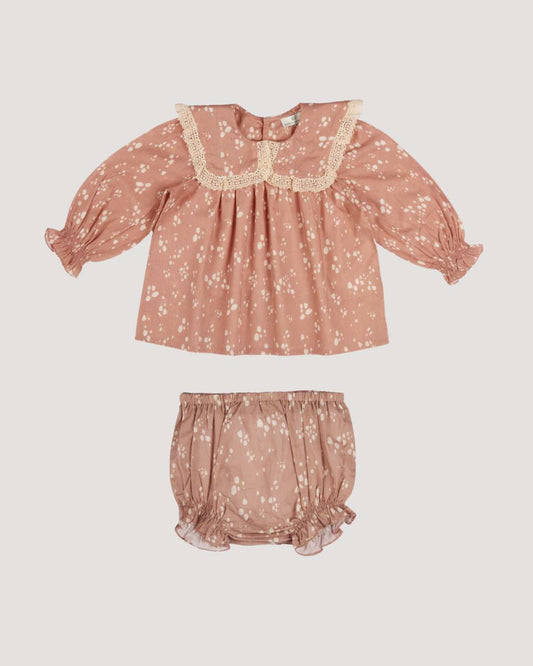 The Gladys Baby Dress & Bloomer Set - Fawn Soft Pinkish Brown