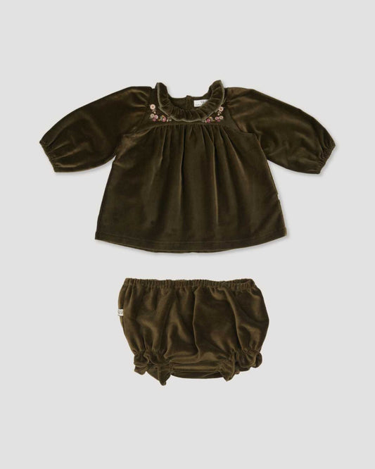 The Baby Belle Dress & Bloomer Set (Ceremonial) - Dark Eucalyptus Green