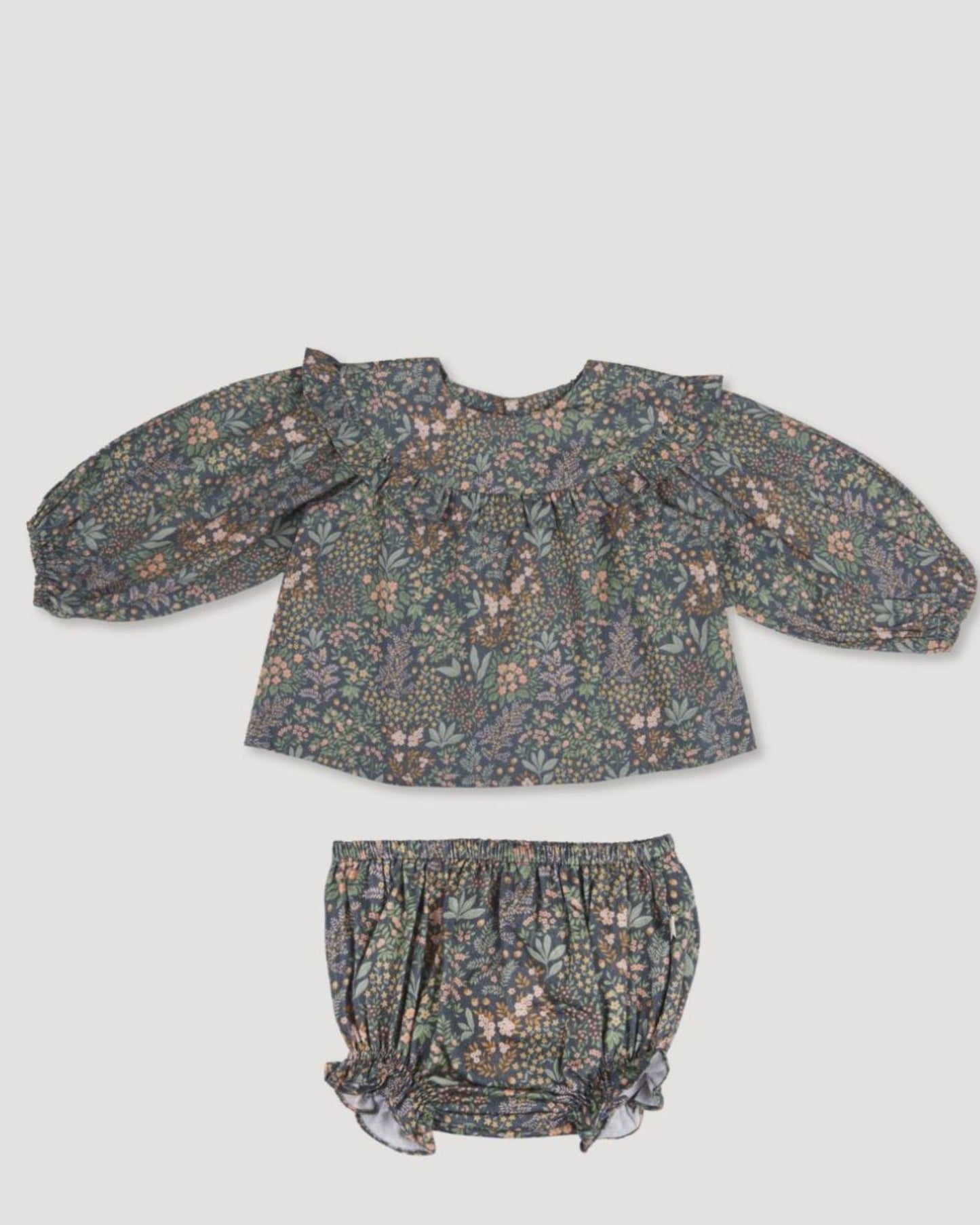 The Charlotte Baby Dress & Bloomer - Autumn Garden Greyish Blue