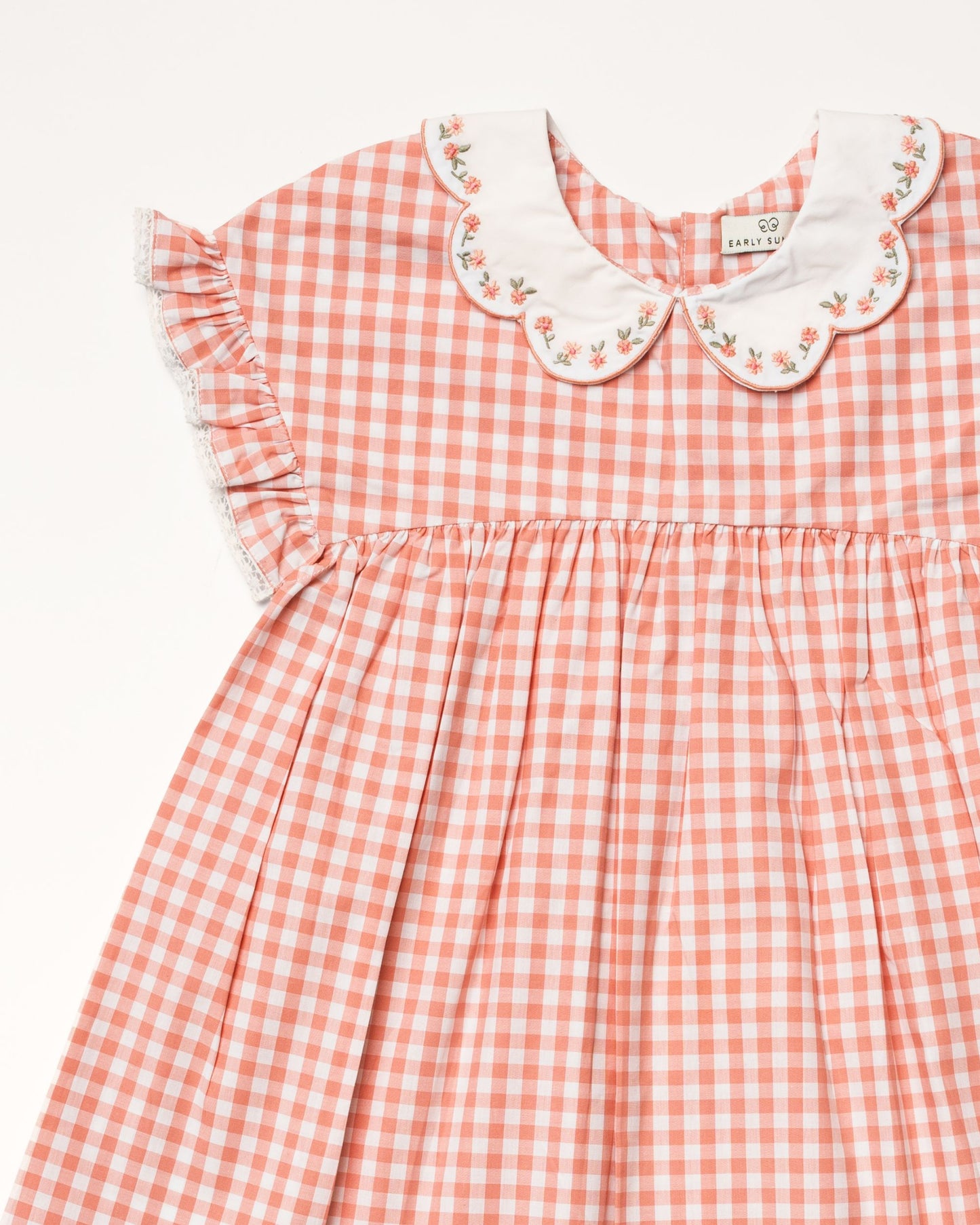 Lila Cotton Gingham Check Dress - Peony