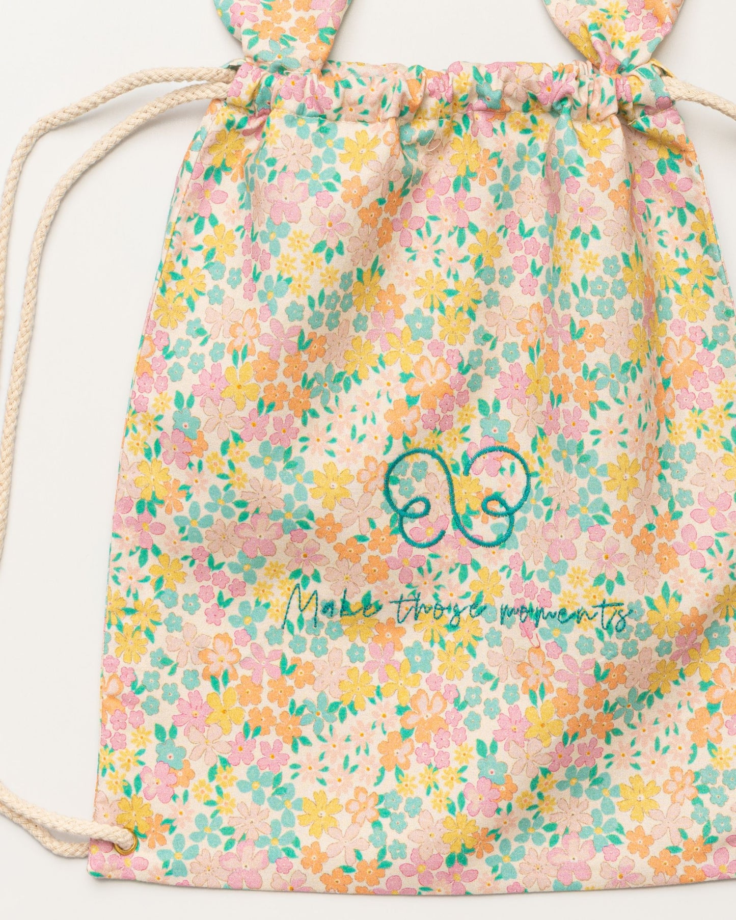 Bunny Drawstring Backpack - Emma Floral Mint
