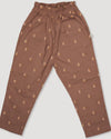 Early Sunday, Adrien Trouser in Bark, made from All-Over Embroidered 30s Cotton Brushed Twill fabric, featuring Relaxed design with ample room for movement, perfect for active kids, shown in a front flat-lay view