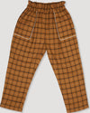 Early Sunday, Adrien Trouser in Almond Checks, made from Cotton Yarn Dyed Brushed Checks fabric, featuring Relaxed design with ample room for movement, perfect for active kids, shown in a back flat-lay view