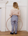 Early Sunday, Adrien Trouser in Celestial print, made from Printed 30s Cotton Twill fabric, featuring Relaxed design with ample room for movement, perfect for active kids, shown in a back view of model wearing it