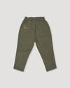 Early Sunday, Adrin Trouser in Moss color, made from Cotton Corduroy fabric, featuring a relaxed silhouette with a comfortable elastic waistband, shown in a back flat-lay view