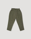 Early Sunday, Adrin Trouser in Moss color, made from Cotton Corduroy fabric, featuring a relaxed silhouette with a comfortable elastic waistband, shown in a front flat-lay view
