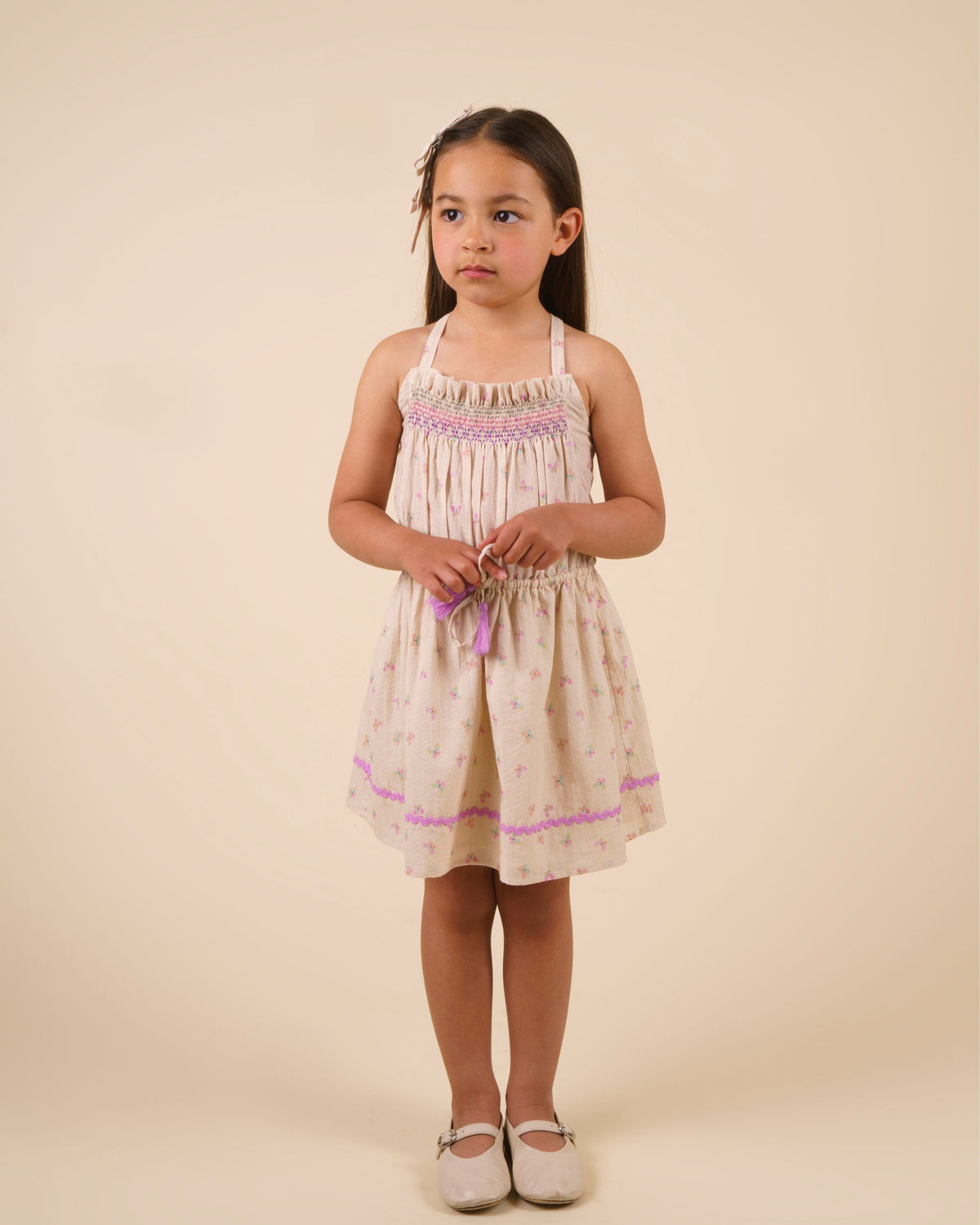 brown tiny yard butterfly midi dress Alisson v neck sleeveless midi dress