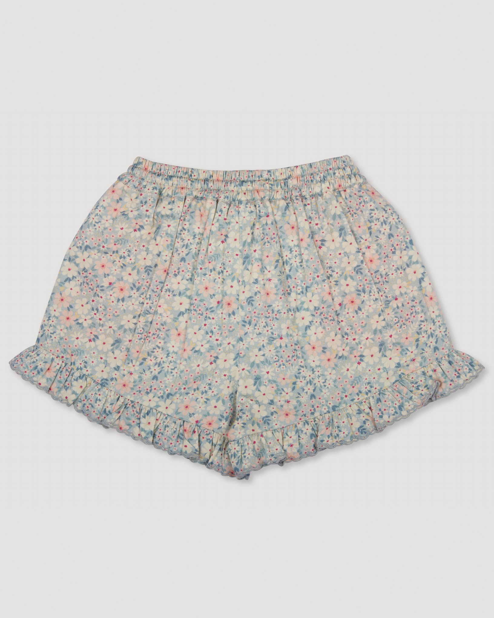 Early Sunday, Ambroise Shorts in Amelia print, made from Printed Cotton Twill fabric, featuring relaxed fit with an elasticated waistband for ease and comfort, shown in a back flat-lay view