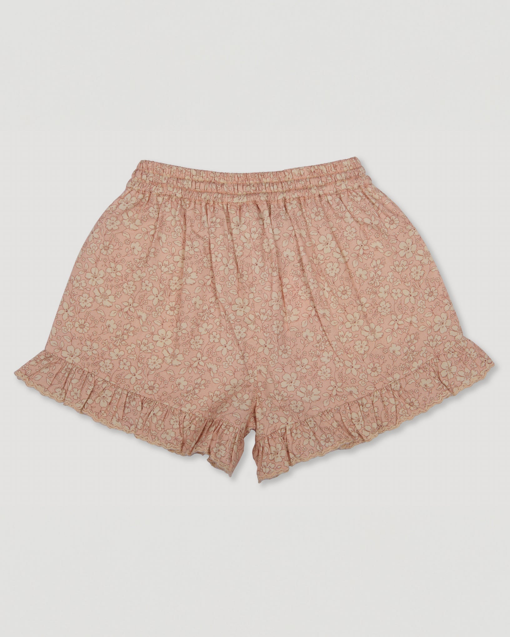 Early Sunday, Ambroise Shorts in Garden Flowers print, made from Printed Cotton Twill fabric, featuring relaxed fit with an elasticated waistband for ease and comfort, shown in a back flat-lay view