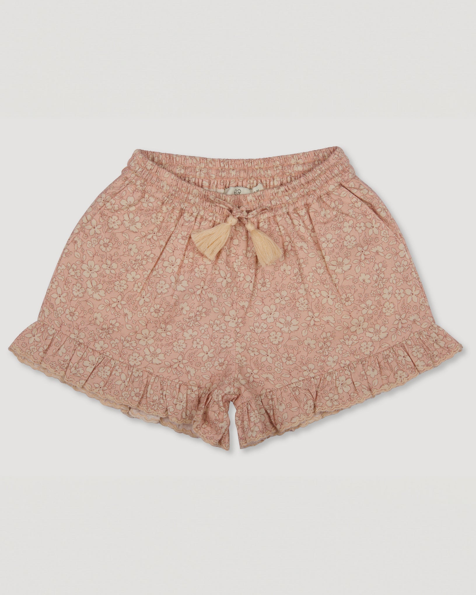 Early Sunday, Ambroise Shorts in Garden Flowers print, made from Printed Cotton Twill fabric, featuring relaxed fit with an elasticated waistband for ease and comfort, shown in a front flat-lay view
