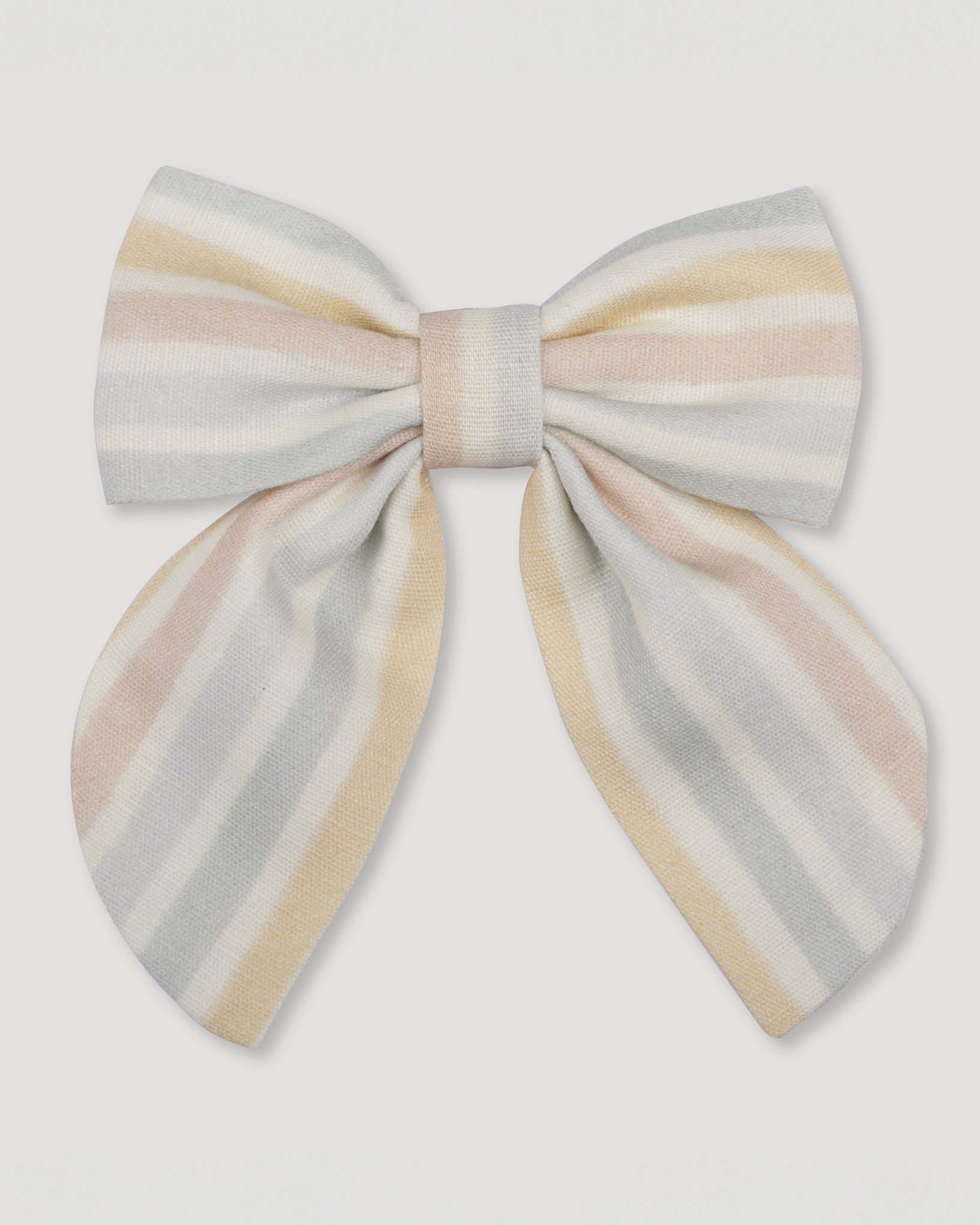 Early Sunday, Audrey Alligator Clip in Summer Stripe, made from Printed canvas 70% Cotton 30% Linen fabric, featuring a fabric bow design with a secure hair clip fastening, shown in a front flat-lay view