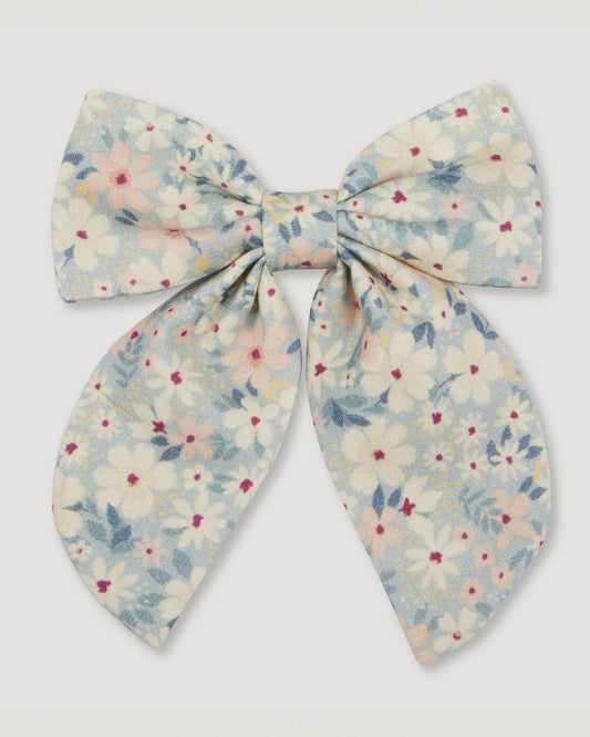 Early Sunday, Audrey Alligator Clip in Amelia print, made from Printed Cotton Cambric fabric, featuring a fabric bow design with a secure hair clip fastening, shown in a front flat-lay view