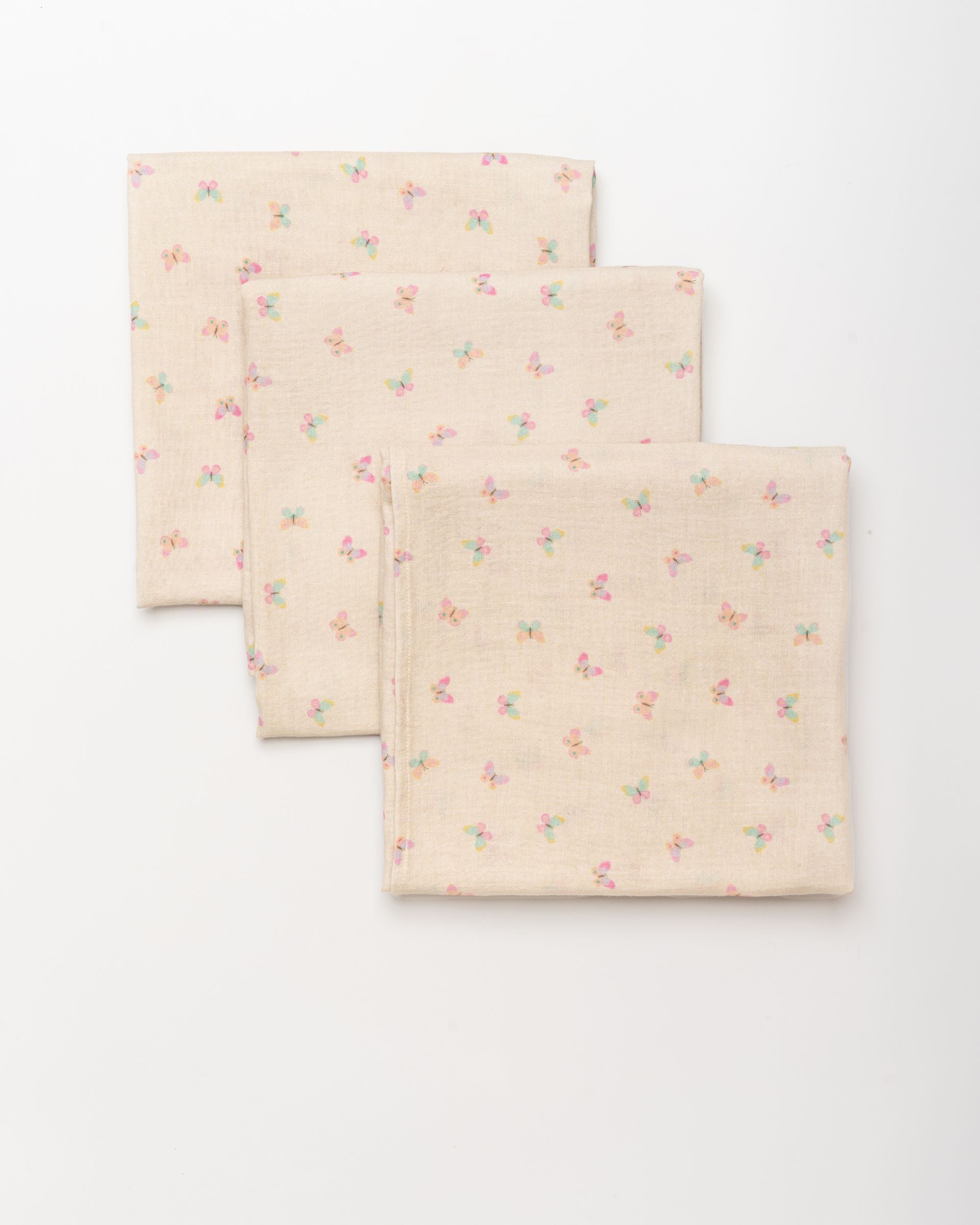 Early Sunday, Baby Napkin in Butterflies print, made from Printed Cotton Double Gauze fabric, shown in a front flat-lay view