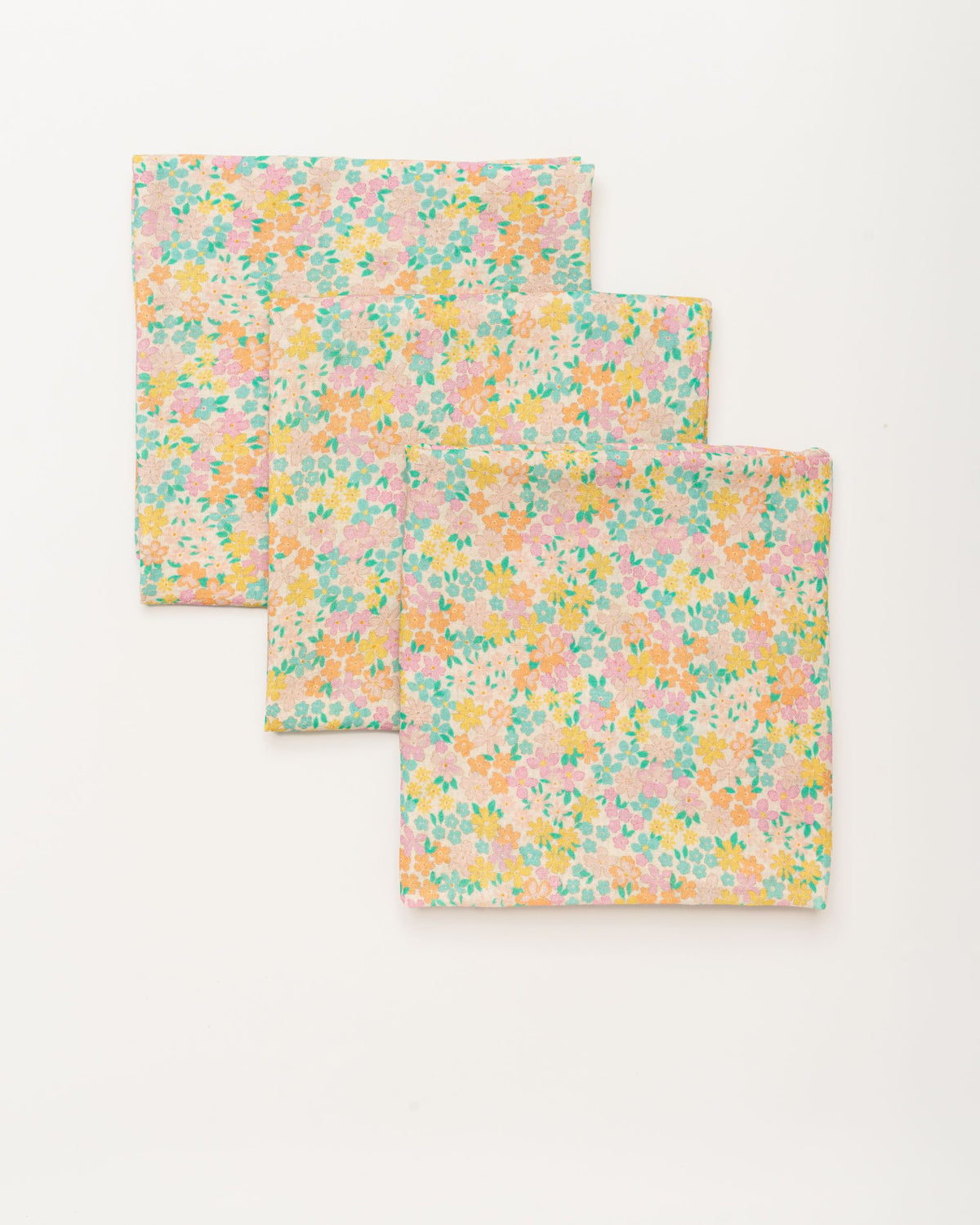 Early Sunday, Baby Napkin in Emma Floral Mint color, made from Printed Cotton Double Gauze fabric, shown in a front flat-lay view