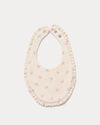 Early Sunday, Bib in Butterflies print, made from Printed Cotton Double Gauze fabric, shown in a front flat-lay view