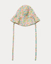 Early Sunday, Bonnie Hat Cap in Emma Floral Mint color, made from Organic Printed Cotton Cambric fabric, shown in a front flat-lay view with wide brim and tie straps