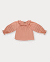 Early Sunday, Cécile Blouse in Blush, made from Cotton Swiss Dobby fabric, featuring a relaxed silhouette with gathered sleeves and delicate detailing, shown in a front flat-lay view
