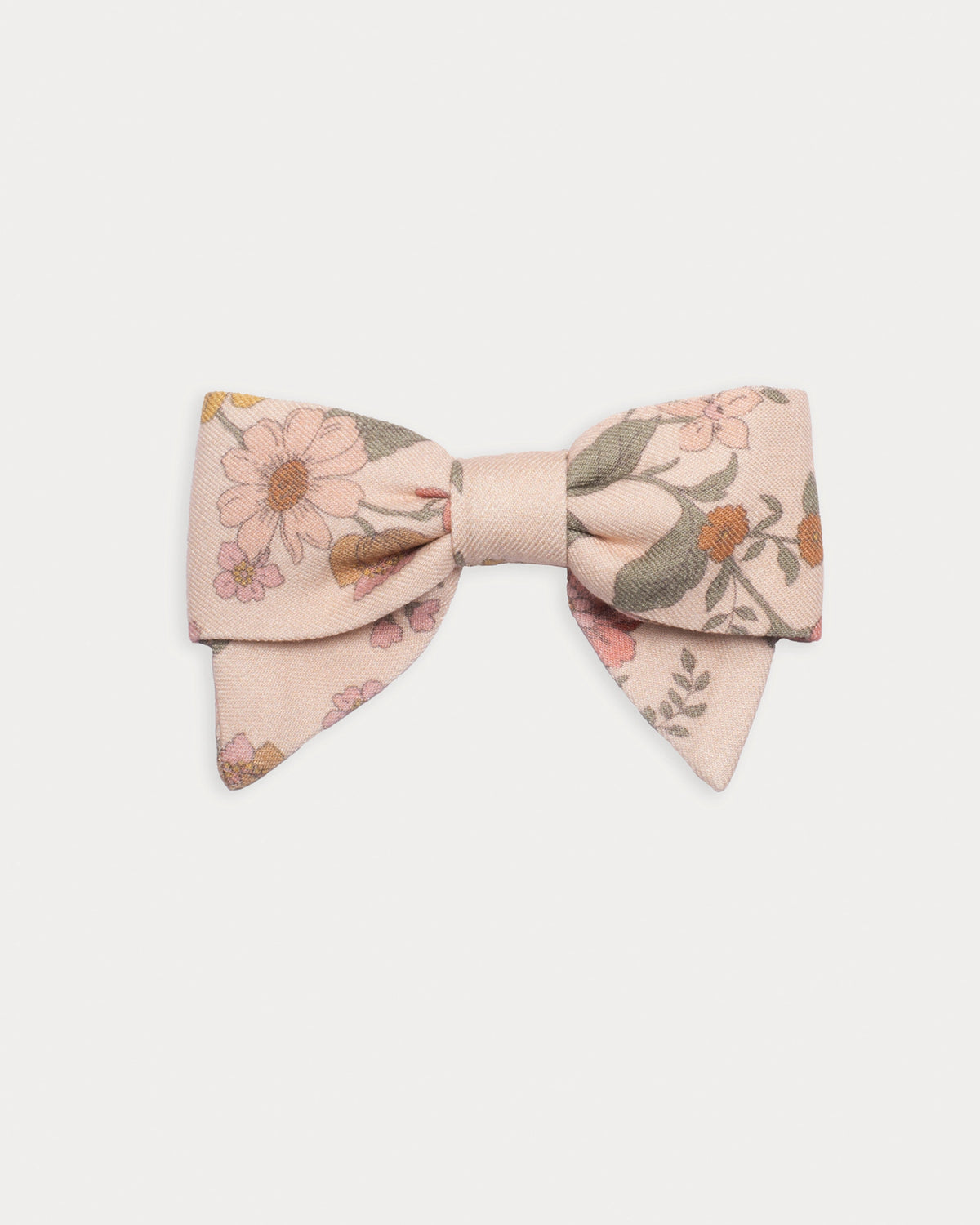 Early Sunday, Chiara Clip in Bloom Blush, made from Printed Viscose Twill fabric, featuring a bow design on an alligator clip with a secure fit, shown in a front flat-lay view
