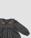 Early Sunday, Colette Blouse in Stormy Blue, made from Cotton Satin fabric, featuring relaxed fit, classic collar, and button-down front, shown in a closeup flat-lay view
