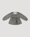 Early Sunday, Colette Blouse in Autumn Garden Greyish Blue, made from Printed Cotton Satin fabric, featuring relaxed fit, classic collar, and button-down front, shown in a front flat-lay view