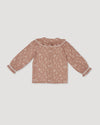 Early Sunday, Ella Blouse in Fawn Soft Pinkish Brown, made from Printed Cotton Cambric fabric, featuring relaxed fit, frill detailing on the collar, and lace inserts, shown in a back flat-lay view
