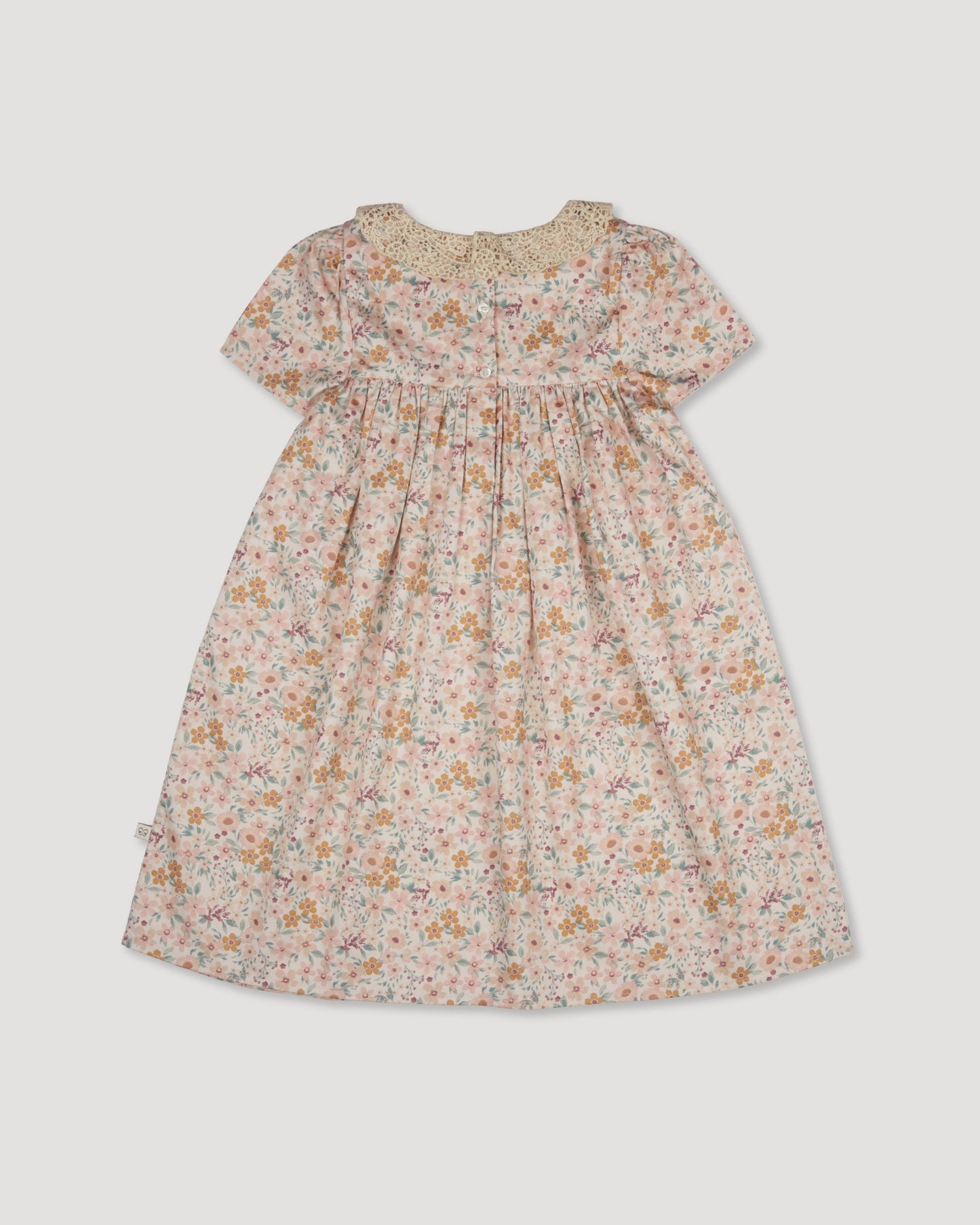 Early Sunday, Erika Dress in Floral print, made from Printed Cotton Satin fabric, featuring Flowy A-line silhouette allows ease of movement and day-long comfort, shown in a back flat-lay view