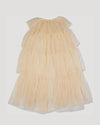 Early Sunday, Grace Cape in Hazelnut Cream, made from Dyed Nylon Mesh Dobby fabric, featuring Tiered ruffles create volume and whimsical movement, shown in a front flat-lay view