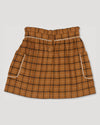 Early Sunday, Hilda Skirt in Almond Checks, made from Cotton Yarn Dyed Brushed Checks fabric, featuring A-line shape with a gathered elastic waistband for comfort, shown in a front flat-lay view