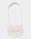 Early Sunday, Hudson Purse in Butterflies print, made from Printed Cotton Tiny Swiss Dobby fabric, featuring a gathered sling purse design with a flap closure, shown in a back flat-lay view