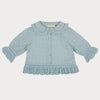 Early Sunday, Iris Blouse in Sea Dream color, made from All-Over Eyelet Embroidered Cotton Schifflie fabric, featuring relaxed fit with delicate detailing for a timeless and feminine look, shown in a front flat-lay view
