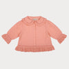 Early Sunday, Iris Blouse in Strawberry color, made from All-Over Eyelet Embroidered Cotton Schifflie fabric, featuring relaxed fit with delicate detailing for a timeless and feminine look, shown in a front flat-lay view