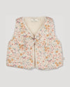 Early Sunday, Jilly Gilet in Floral print, made from Printed 60s Cotton Satin fabric, featuring a sleeveless gilet design with soft padding, shown in a front flat-lay view