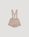 Early Sunday, Joseph Short Dungaree in Beige, made from Cotton Corduroy fabric, featuring short dungaree with adjustable straps, shown in a back flat-lay view