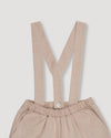 Early Sunday, Joseph Short Dungaree in Beige, made from Cotton Corduroy fabric, featuring short dungaree with adjustable straps, shown in a closeup flat-lay view